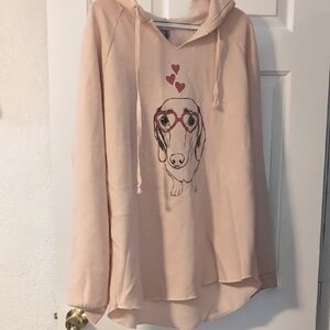 Charming Dog Graphic Hoodie - Light Pink